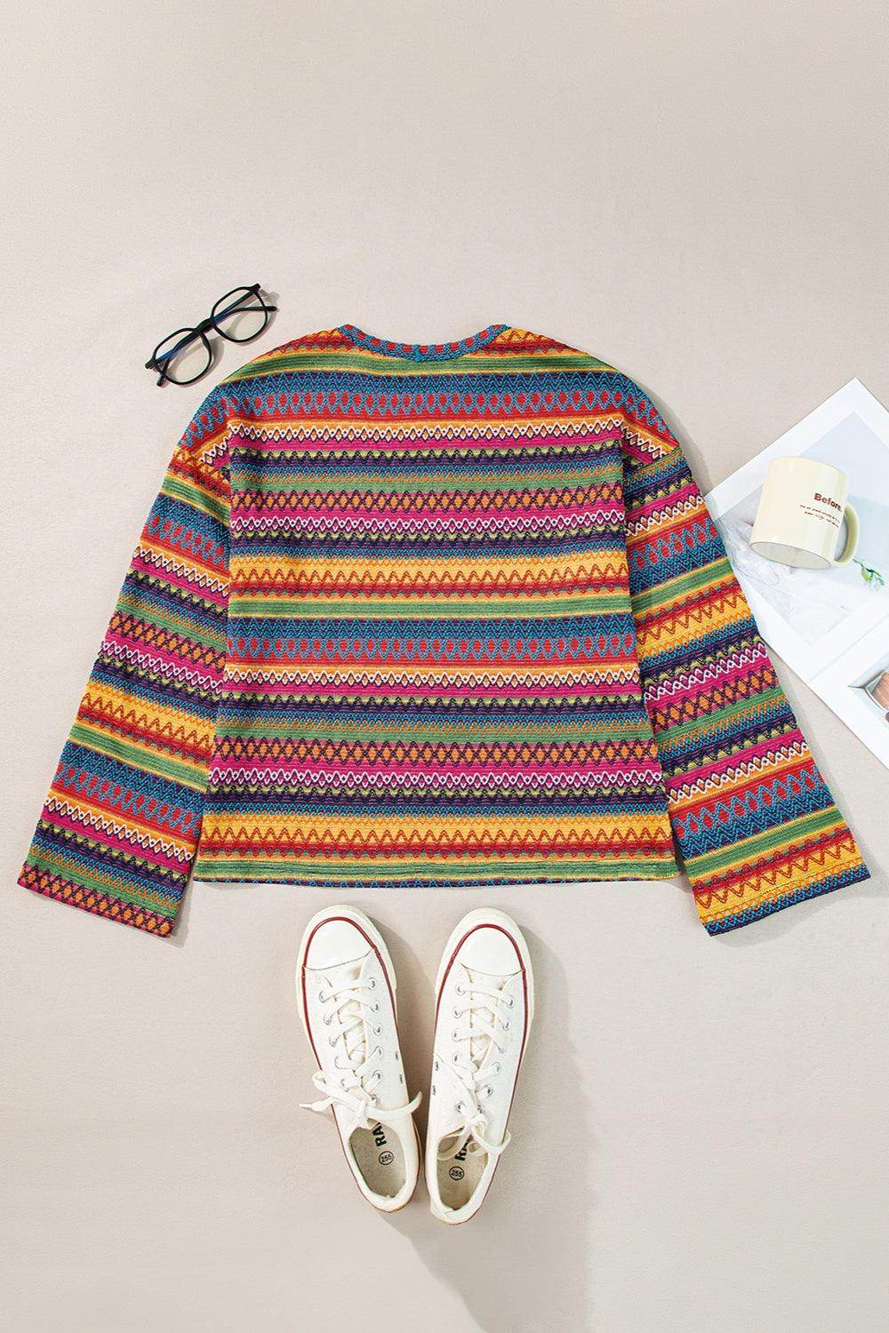 Contrast Round Neck Long Sleeve Top for Women Fashion - Selvanelle