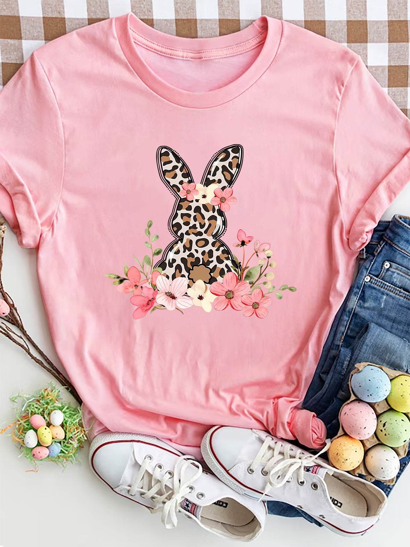 Rabbit Round Neck Short Sleeve T-Shirt - Selvanelle