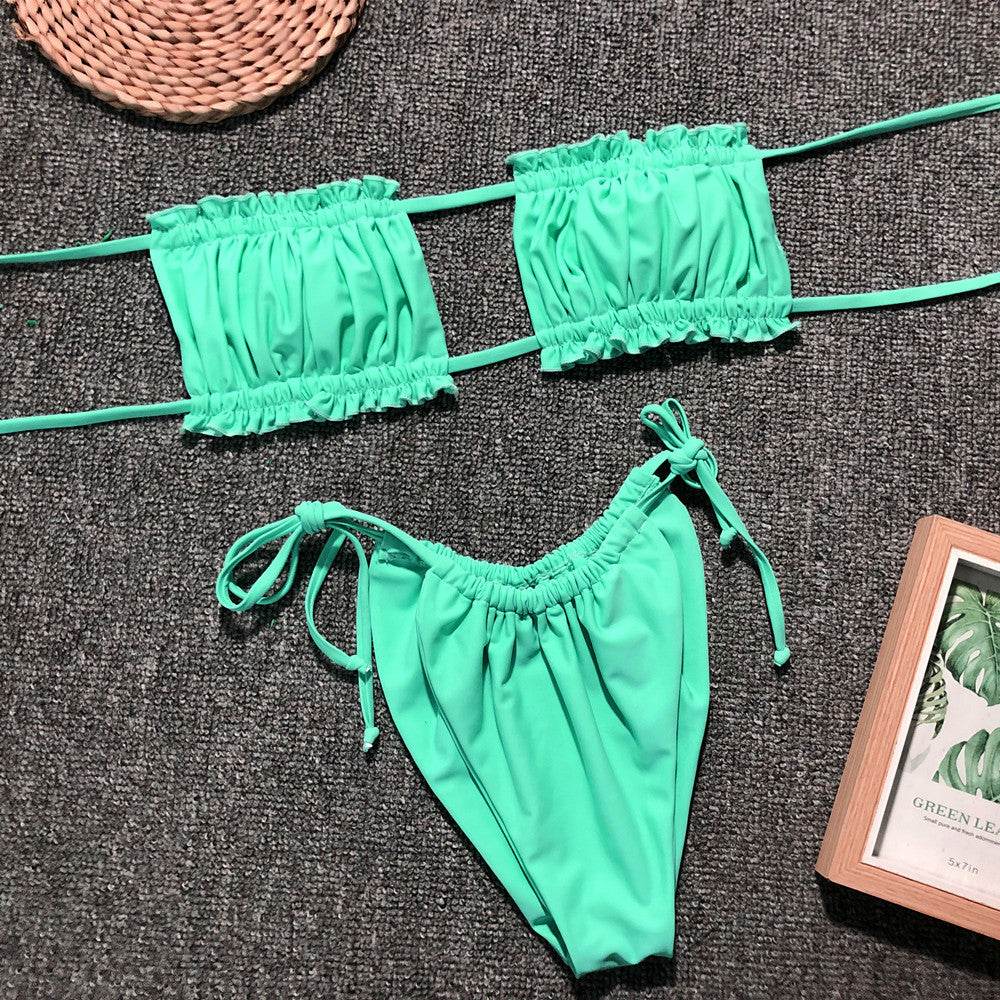 Frill Trim Ruched Bikini Set - Selvanelle