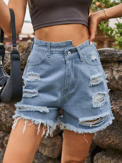 Distressed Raw Hem Denim Shorts for Women Casual Style - Selvanelle