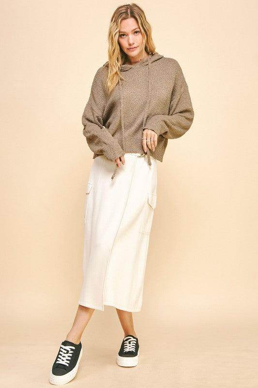 Davi & Dani Drop Shoulder Long Sleeve Hooded Sweater Cozy - Selvanelle