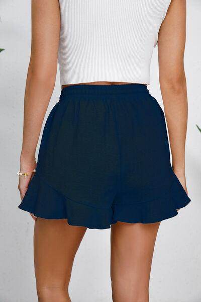 Full Size Drawstring Ruffle Hem Shorts for Women - Selvanelle