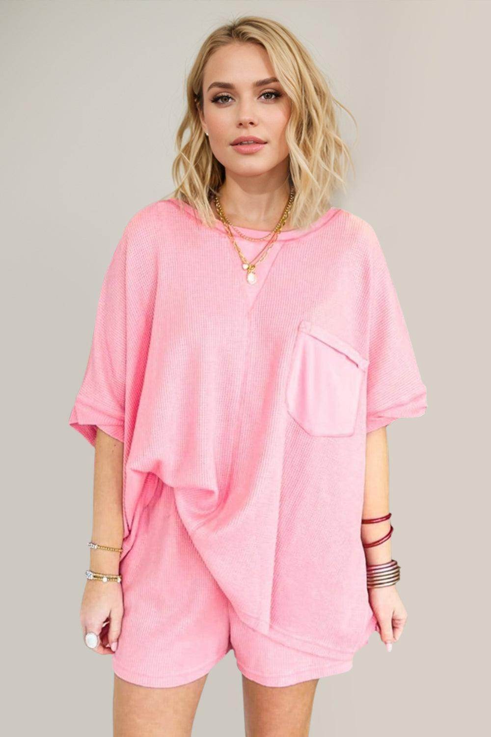 Oh Full Size Round Neck Half Sleeve Top and Shorts Set - Selvanelle