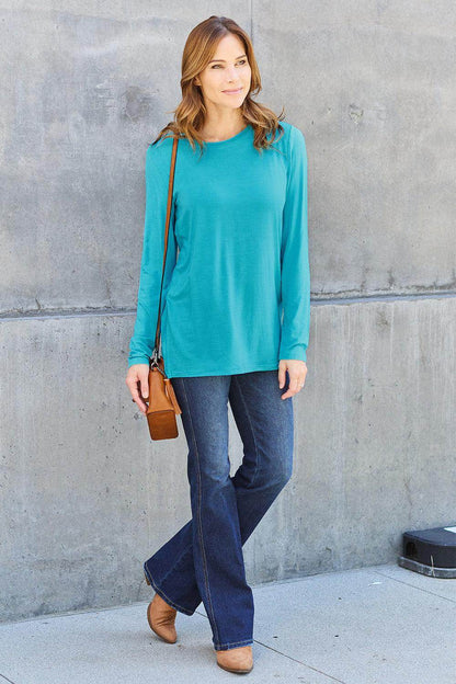 Basic Bae Full Size Round Neck Long Sleeve Top for Women - Selvanelle
