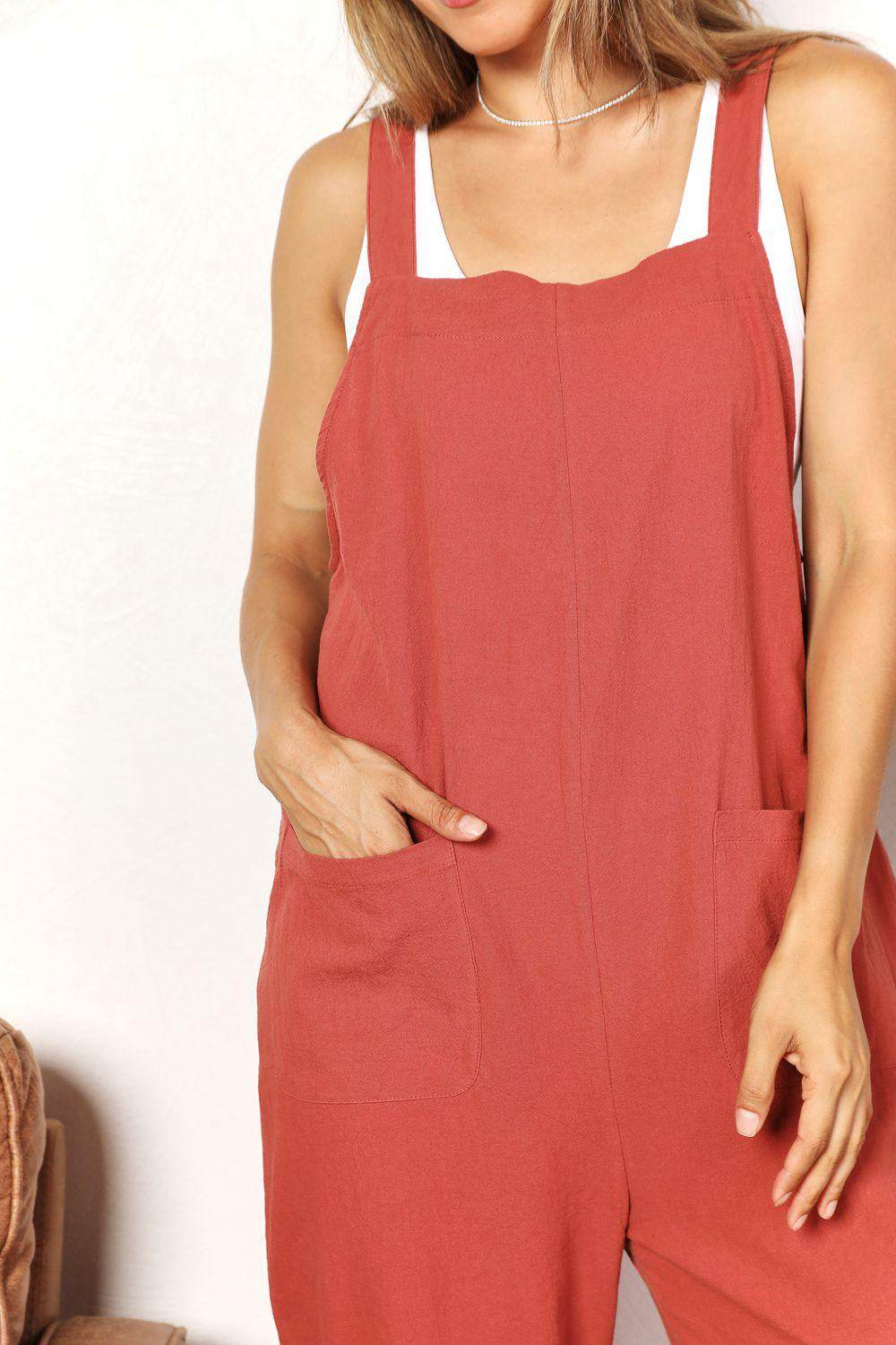 Perfee Wide Leg Overalls with Front Pockets for Women - Selvanelle