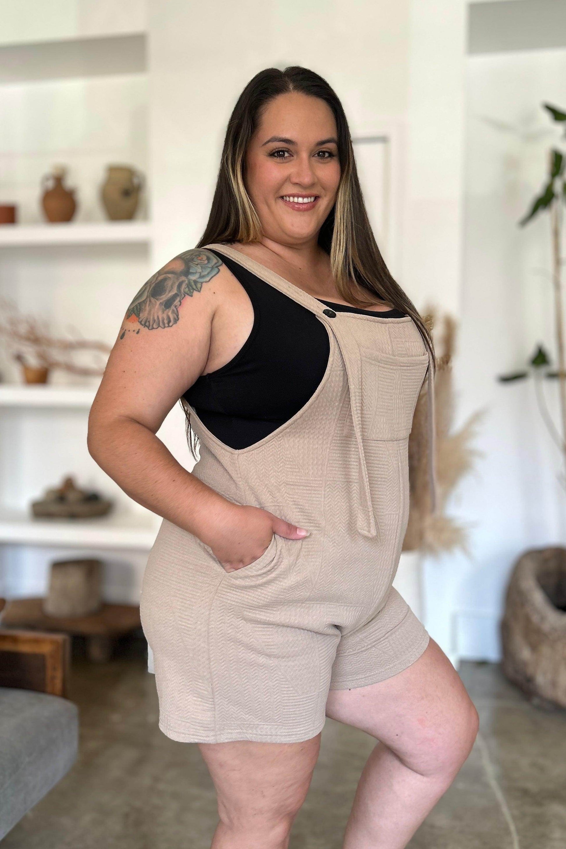Double Take Full Size Texture Sleeveless Romper for Women - Selvanelle