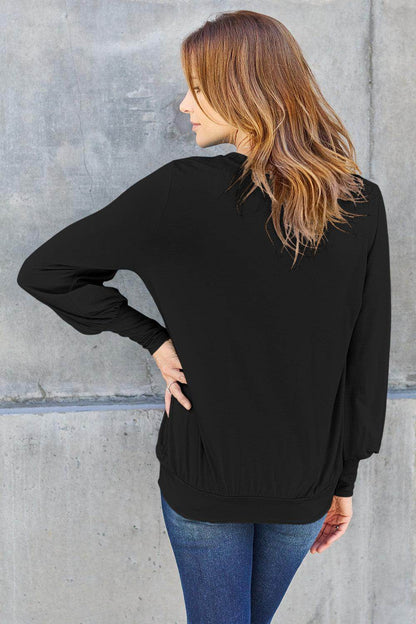 Basic Bae Full Size V-Neck Lantern Sleeve Top for Women - Selvanelle