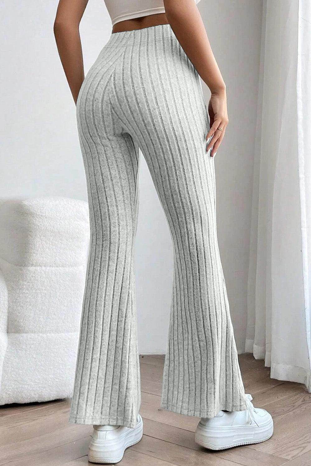 Basic Bae Full Size Ribbed High Waist Flare Pants for Women - Selvanelle