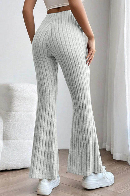 Basic Bae Full Size Ribbed High Waist Flare Pants for Women - Selvanelle