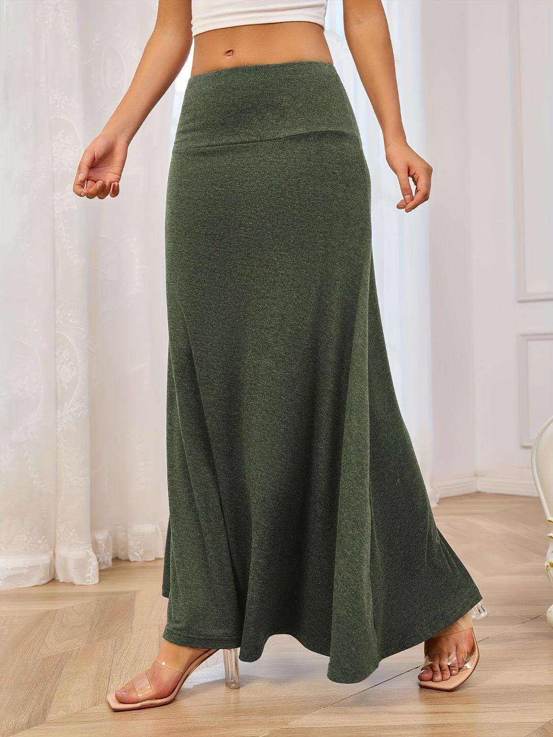 Solid Elastic Waist Maxi Skirt for Comfortable Everyday Wear