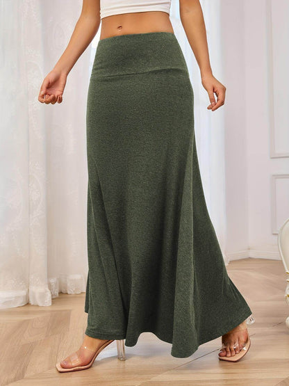 Solid Elastic Waist Maxi Skirt for Comfortable Everyday Wear - Selvanelle