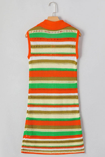 Openwork Stripe Sleeveless Sweater Dress - Selvanelle