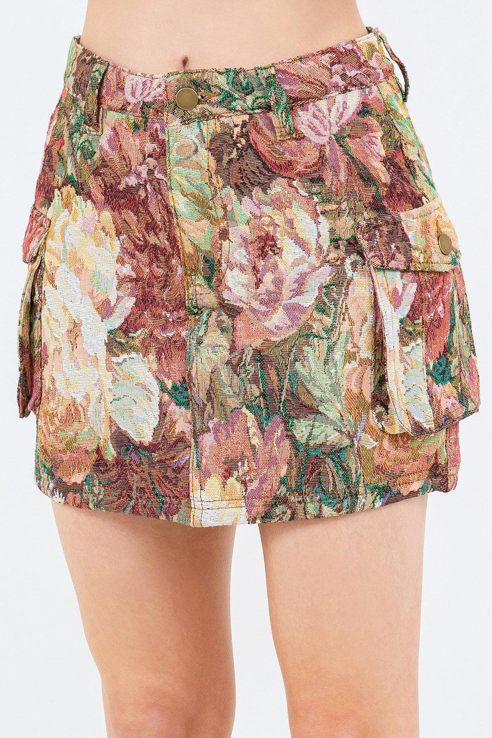 American Bazi Jacquard Weave Cargo Pocket Skirt Mini