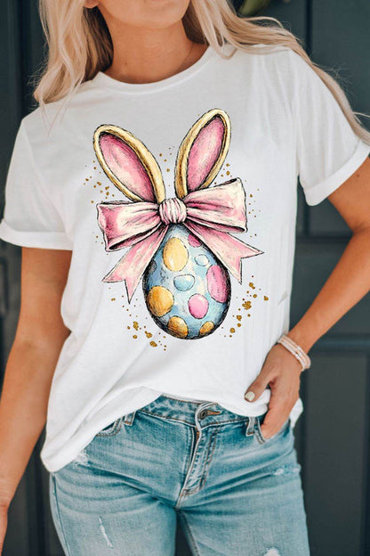 Easter Egg Bow Bunny Ear Graphic T-Shirt - Selvanelle