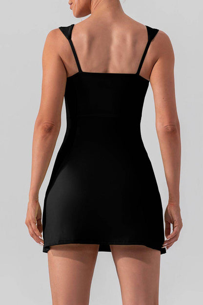 Square Neck Sleeveless Slit Mini Active Dress for Women - Selvanelle