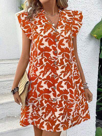 Printed Notched Cap Sleeve Mini Dress for Effortless Style - Selvanelle