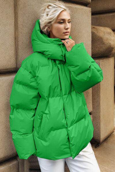 Pocketed Zip Up Hooded Puffer Jacket for Winter Comfort - Selvanelle