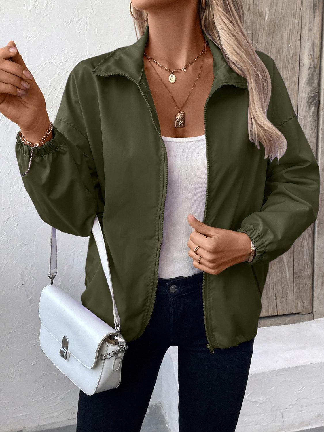 Ivy Lane Pocketed Zip Up Long Sleeve Jacket for Women - Selvanelle