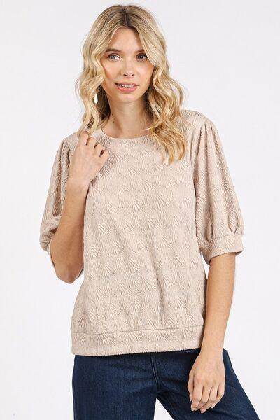 Mittoshop Fan Shell Texture Short Puff Sleeve Knit Top - Selvanelle