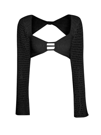 Tied Long Sleeve Top and Skirt Cover Up Set - Selvanelle