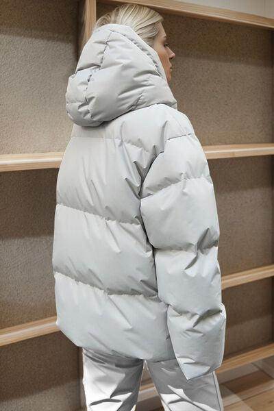 Pocketed Zip Up Hooded Puffer Jacket for Winter Comfort - Selvanelle