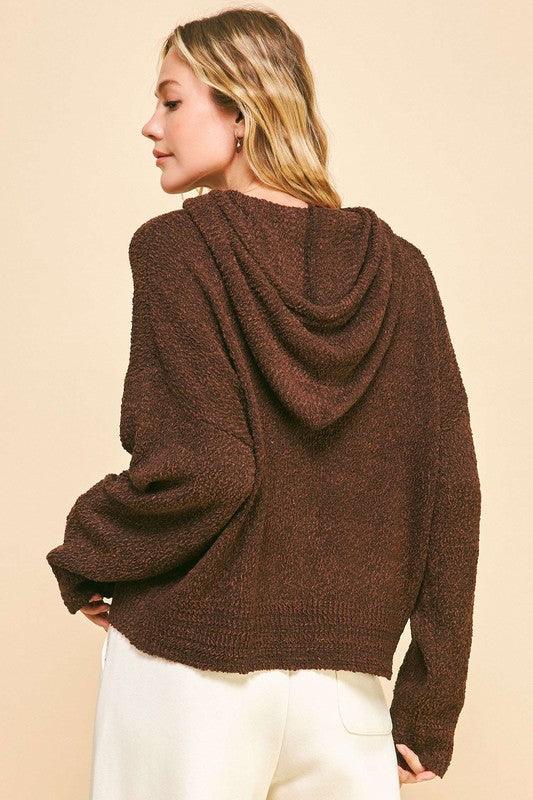 Davi & Dani Drop Shoulder Long Sleeve Hooded Sweater Cozy