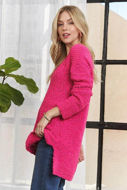 ADORA High-Low Side Slit V-Neck Sweater for Women - Selvanelle