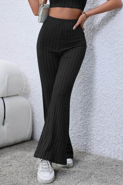 Basic Bae Full Size Ribbed High Waist Flare Pants for Women - Selvanelle