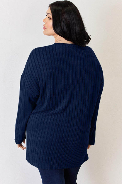 Basic Bae Full Size Ribbed Half Button Long Sleeve T-Shirt - Selvanelle