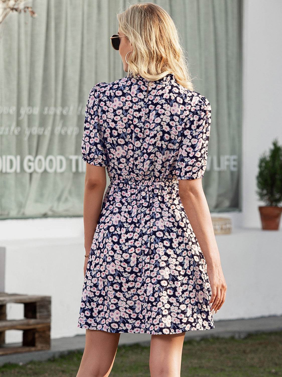 Ivy Lane Floral Mock Neck Mini Dress - Selvanelle