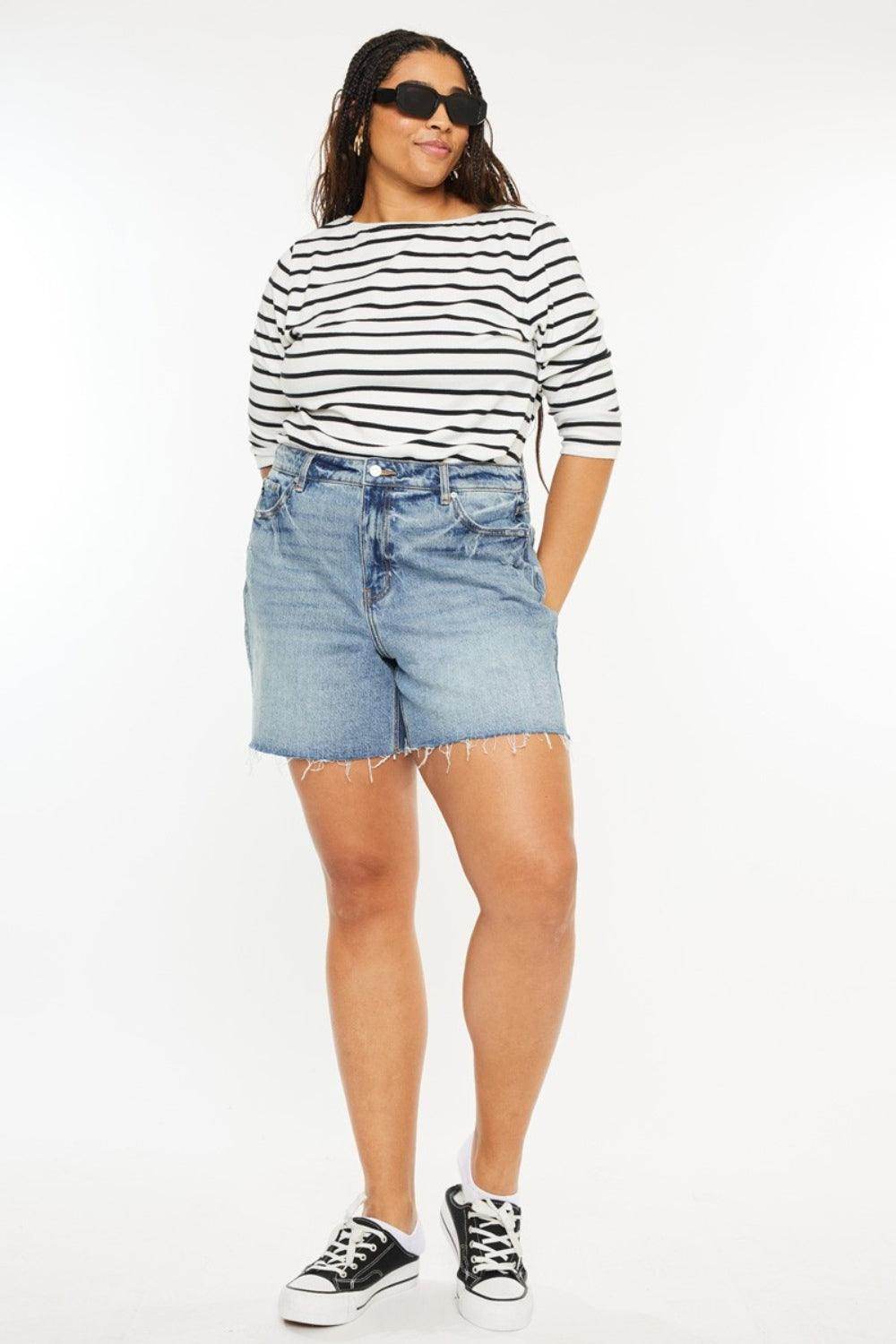 Kancan Full Size Raw Hem High Waist Denim Shorts for Women - Selvanelle