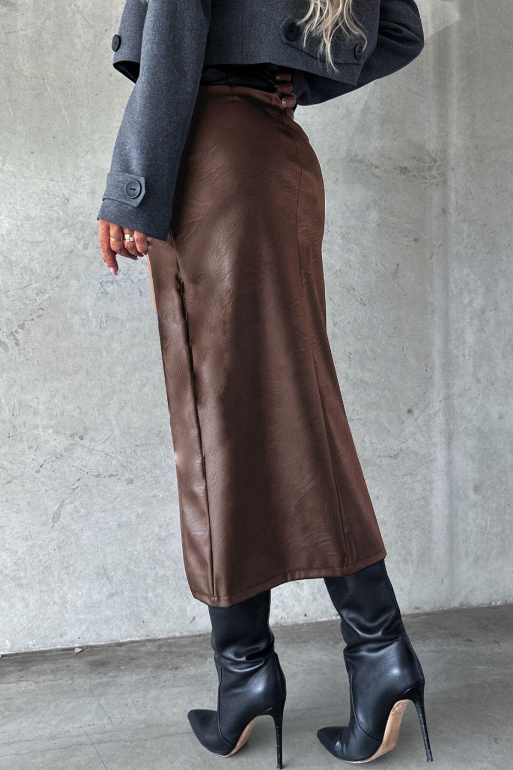 Slit Midi Skirt with Pockets for Chic Everyday Style