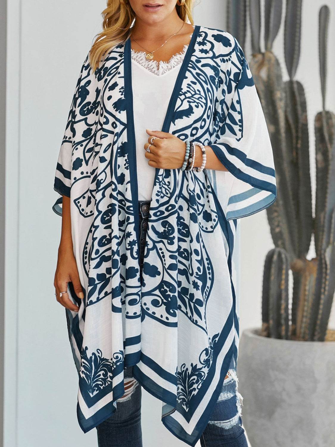 Printed Open Front Cover-Up - Selvanelle