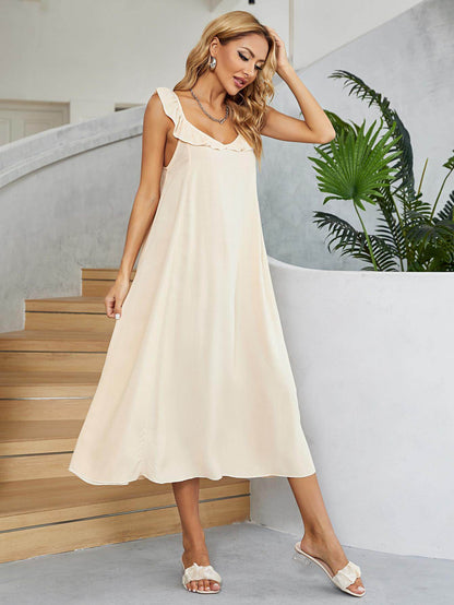 Ruffled V-Neck Midi Dress for Chic Summer Style - Selvanelle