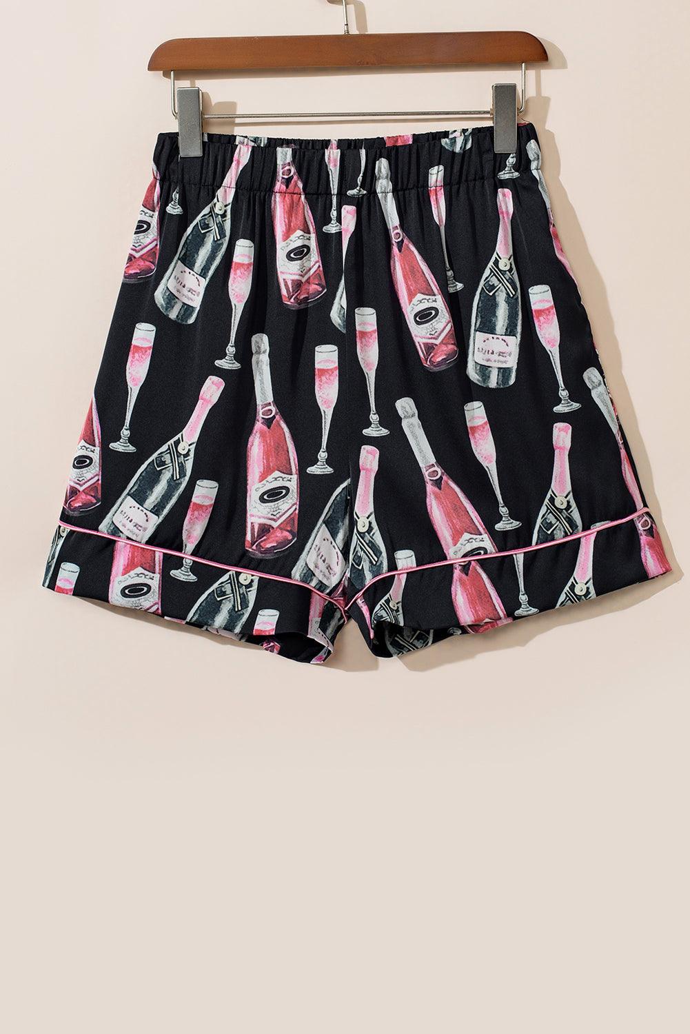 Champagne Print Short Sleeve Top and Shorts Set for Women