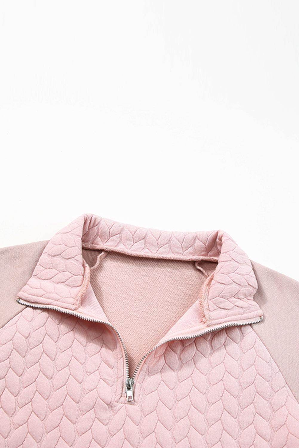 Textured Quarter Zip Long Sleeve Sweatshirt for Women - Selvanelle