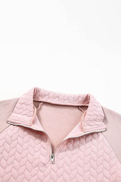 Textured Quarter Zip Long Sleeve Sweatshirt for Women - Selvanelle
