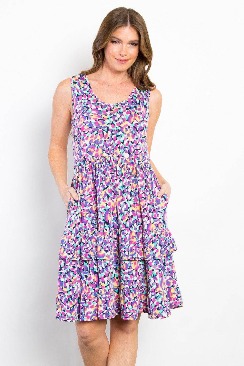 Be Stage Full Size Print Wrinkle Free Ruffled Dress Style - Selvanelle