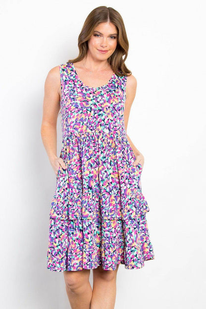 Be Stage Full Size Print Wrinkle Free Ruffled Dress Style - Selvanelle