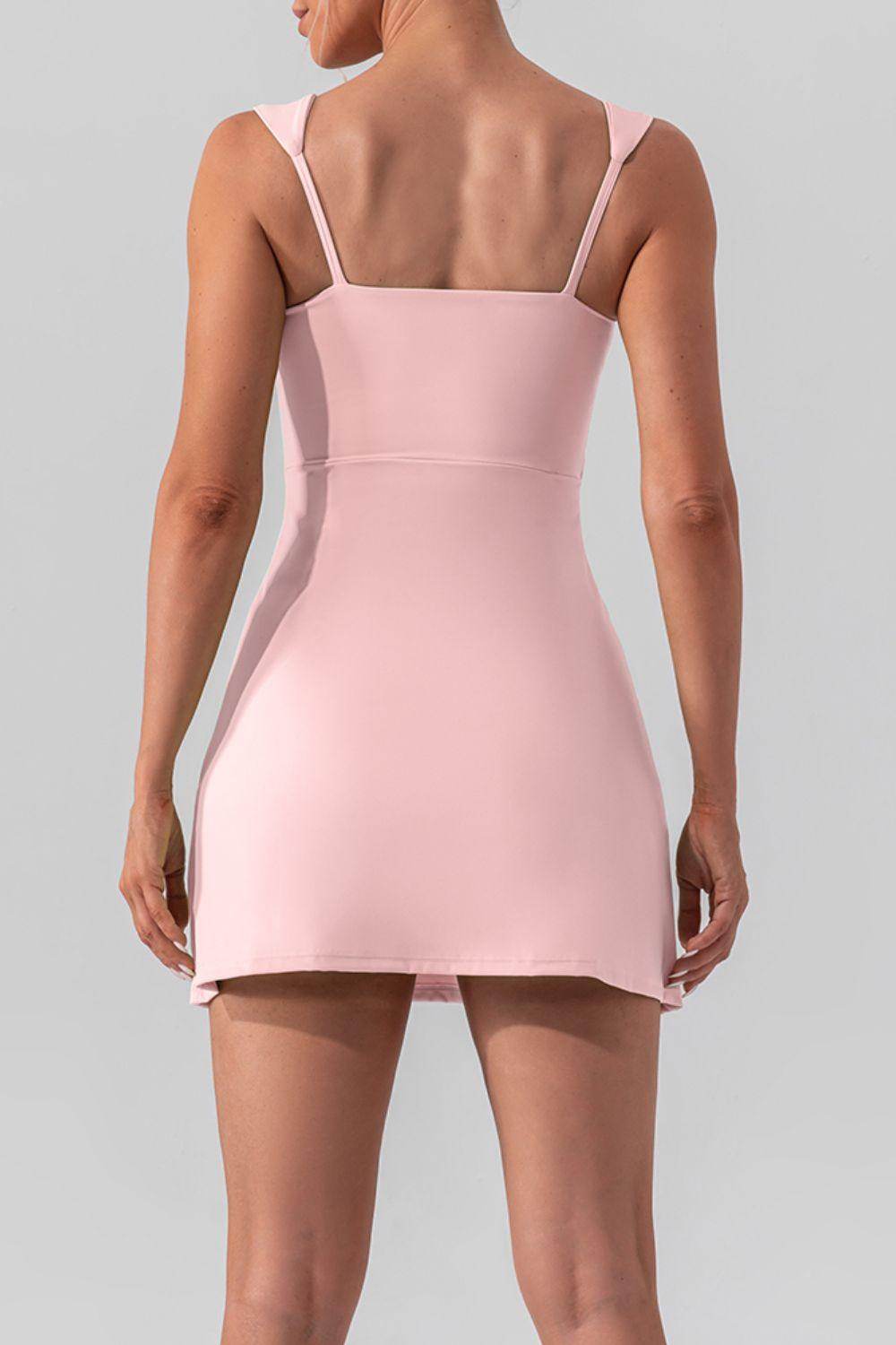 Square Neck Sleeveless Slit Mini Active Dress for Women - Selvanelle