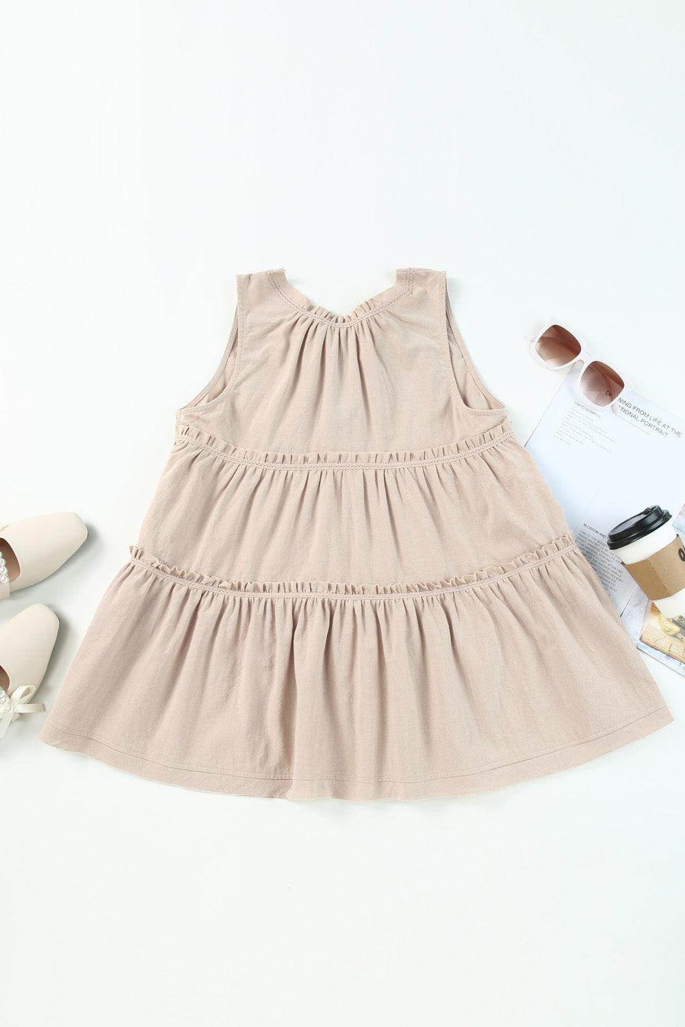 Tiered Frill Tie Neck Tank for Women's Stylish Summer Wear - Selvanelle