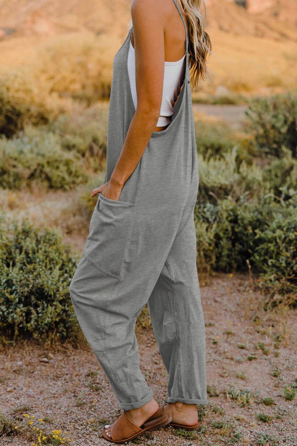 Double Take Full Size V-Neck Sleeveless Jumpsuit with Pockets - Selvanelle