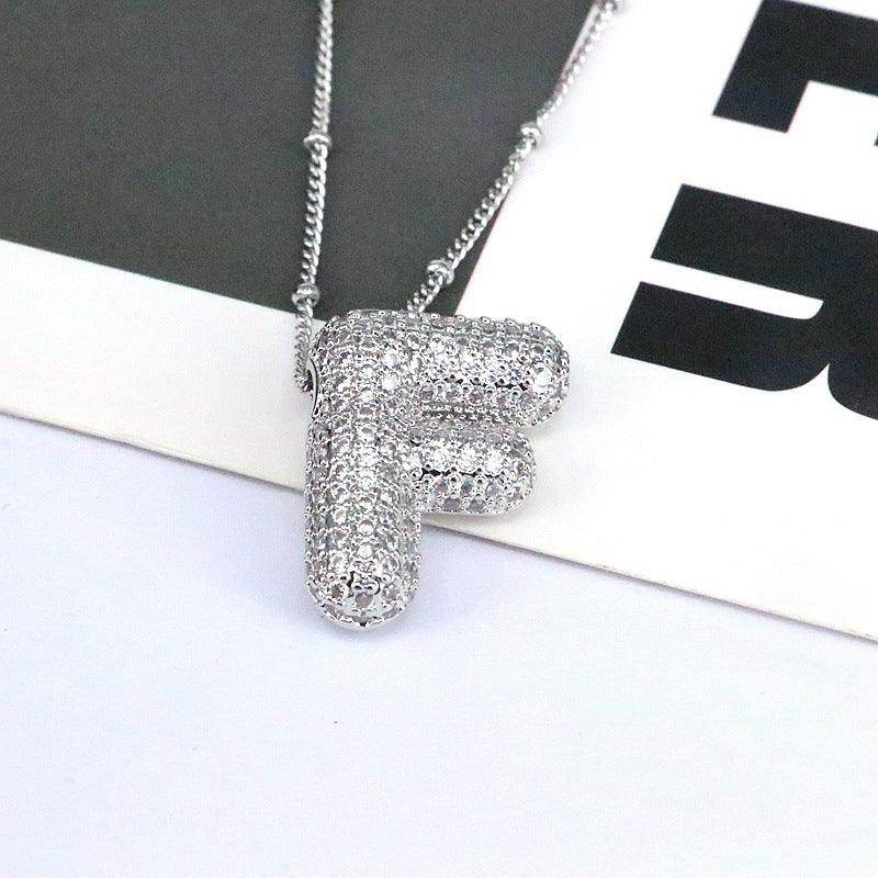 Copper Inlaid Zircon Letter Pendant Necklace for Women - Selvanelle