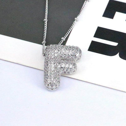 Copper Inlaid Zircon Letter Pendant Necklace for Women - Selvanelle