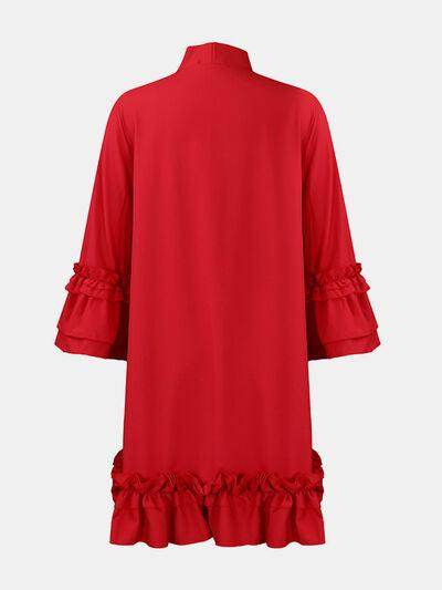 Frill Tie Neck Three-Quarter Sleeve Dress for Women - Selvanelle