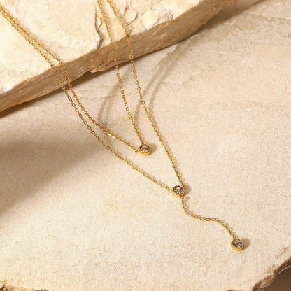Stainless Steel Zircon Double-Layered Necklace for Women - Selvanelle