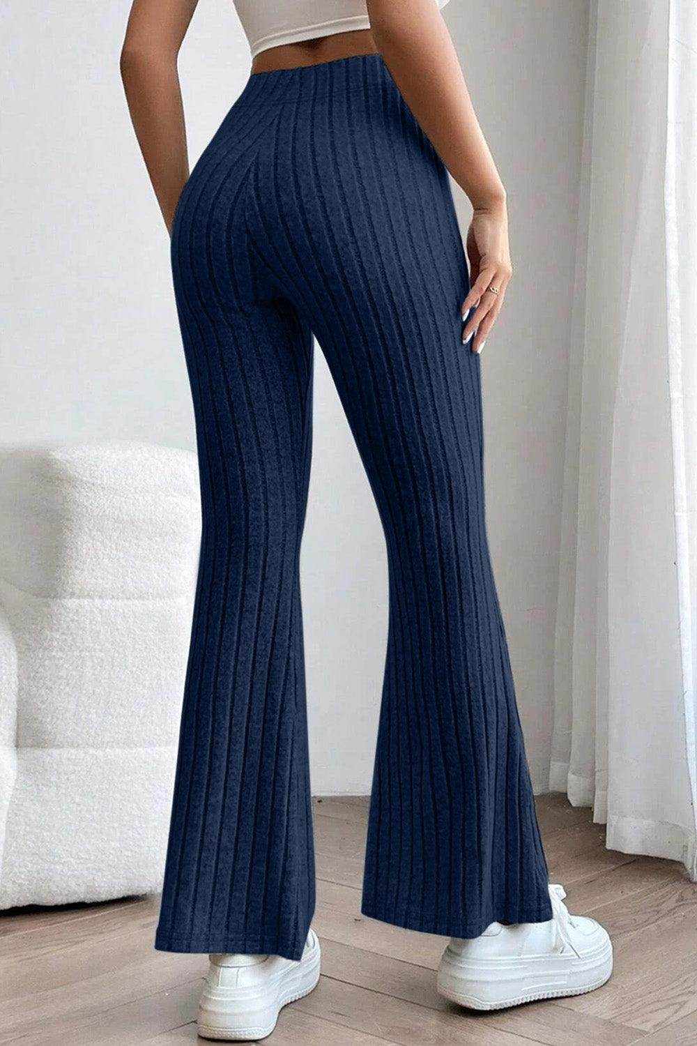 Basic Bae Full Size Ribbed High Waist Flare Pants for Women - Selvanelle