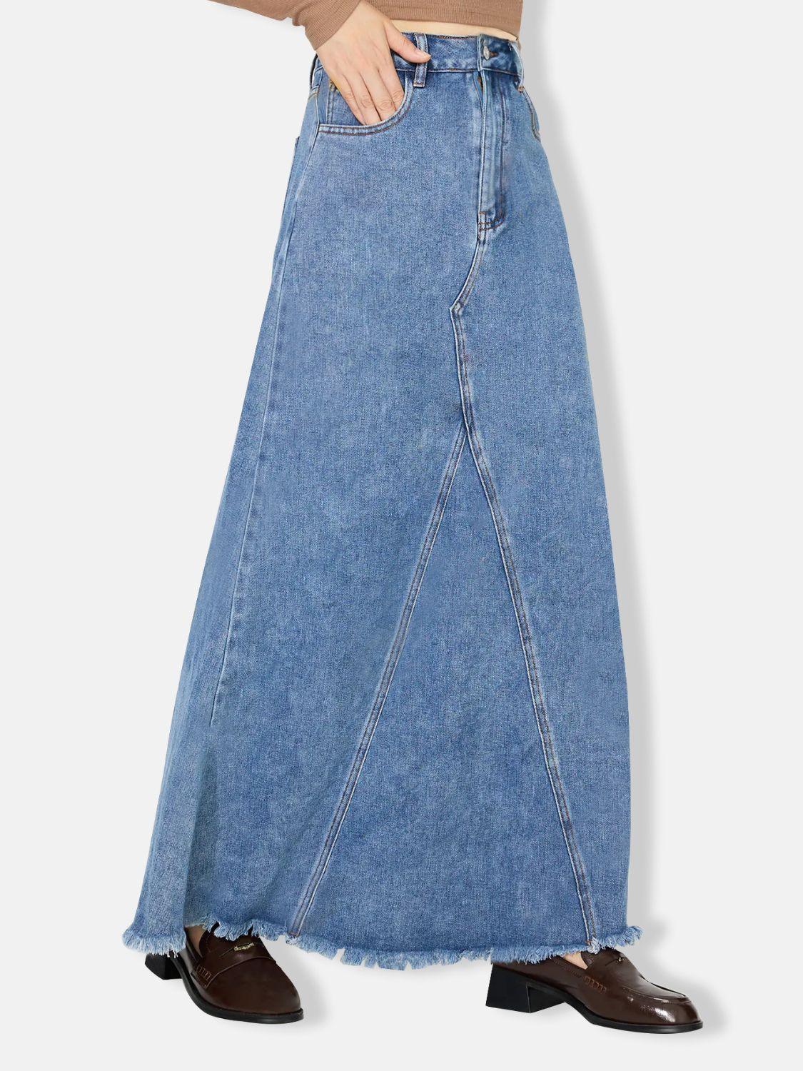 Stylish Raw Hem Maxi Denim Skirt for Effortless Chic