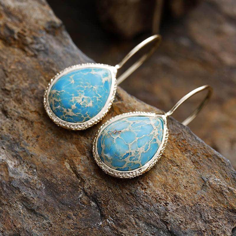 Copper Natural Stone Teardrop Shape Earrings for Women - Selvanelle