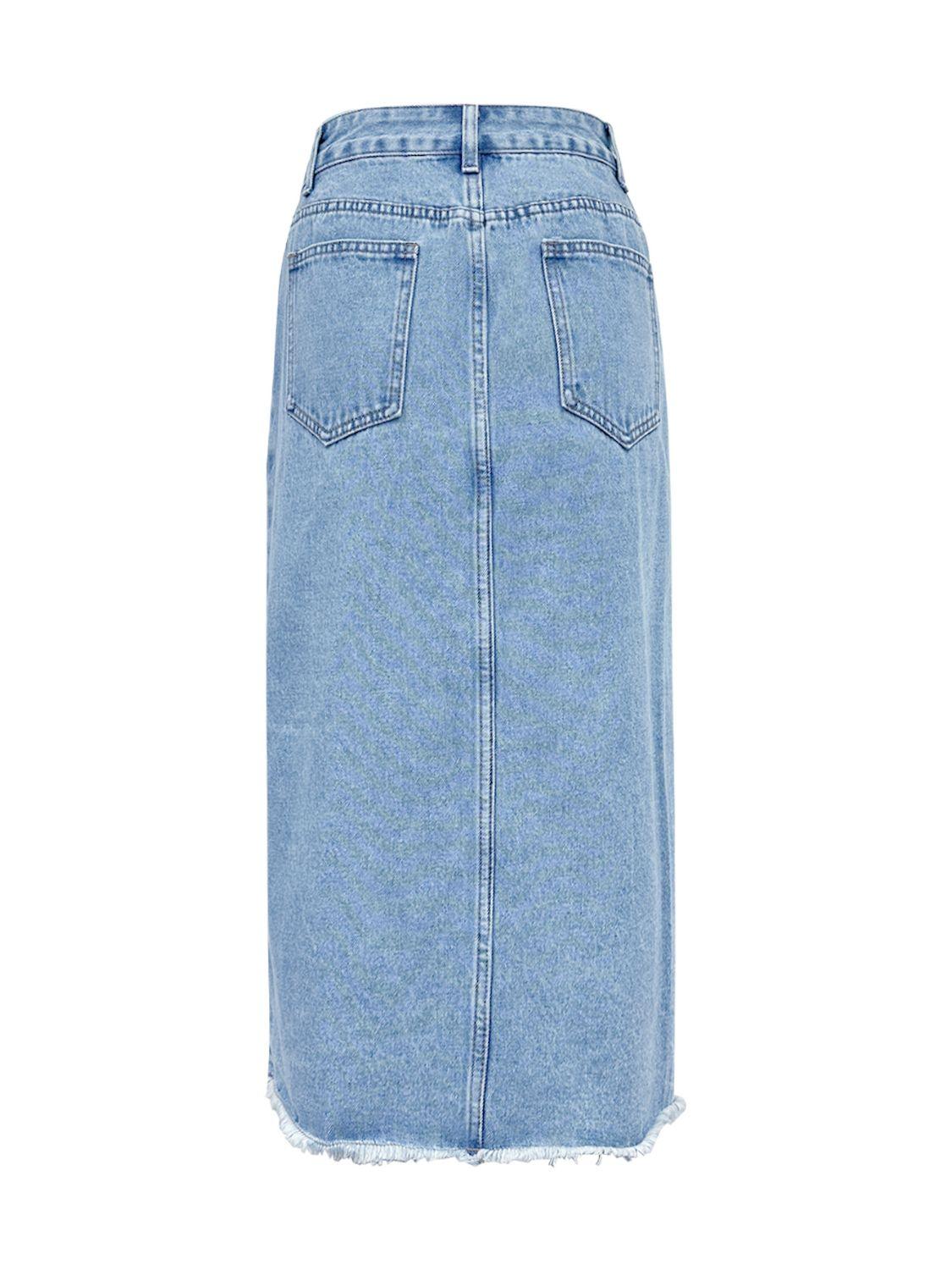 Raw Hem Slit Midi Denim Skirt for Effortless Style